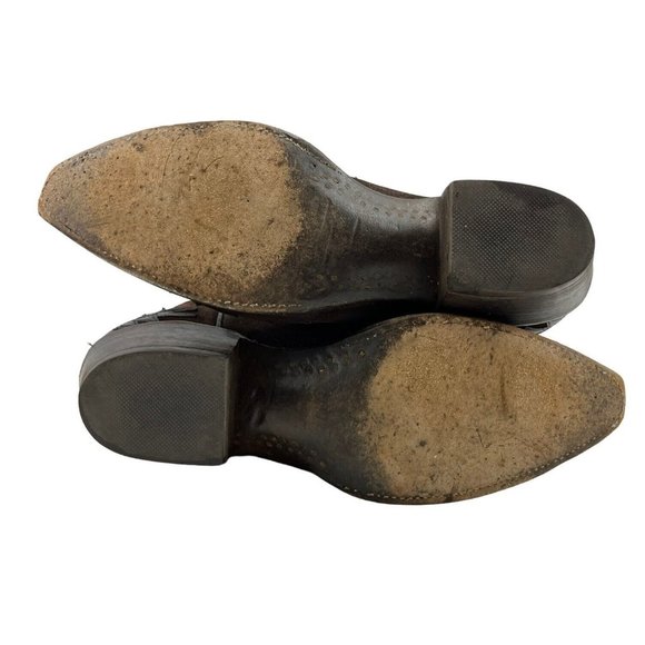 Vintage Ladies Lucchese USA Brown / Black Suede Snip Toe Western Boots Size 9 - Picture 6 of 8